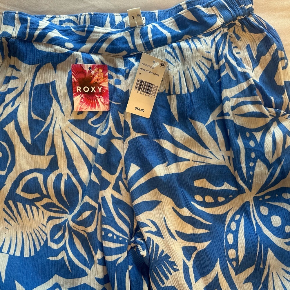 Roxy Blue and White‎ Tropical Wide Leg Pants Size M NWT - Picture 5 of 10